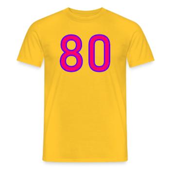 80. 80 YEARS. 80th ANNIVERSARY. 80 YEARS ANNIVERSARY. - Men's T-Shirt - yellow - Front - AI Model Male 178 dark (178cm)