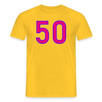50. 50 ANS. 50e ANNIVERSAIRE. ANNIVERSAIRE 50 ANS. - T-shirt homme - jaune - Devant - AI Model Male 178 dark (178cm)