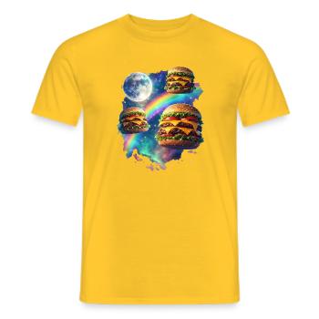 Galactic Burger Explosion - Men's T-Shirt - yellow - Front - AI Model Male 178 dark (178cm)