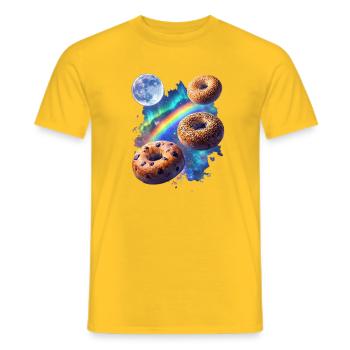 Kosmische Donuts über Regenbogenraum - Männer T-Shirt - Gelb - Vorne - AI Model Male 178 dark (178cm)