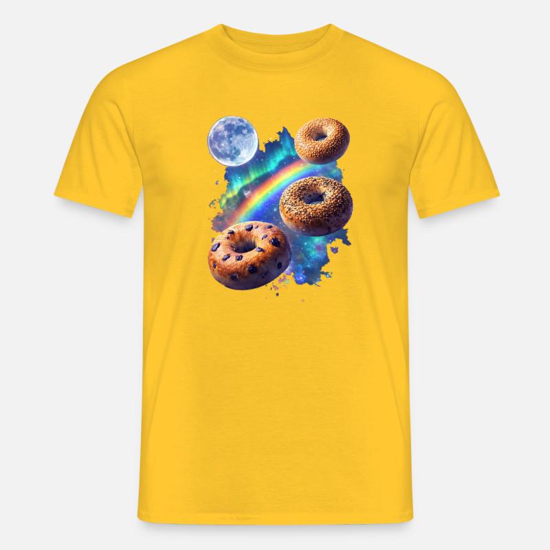 Kosmische Donuts über Regenbogenraum - Männer T-Shirt - Gelb