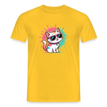 Bunte Katzen-Sonnenbrille - Männer T-Shirt - Gelb - Vorne - AI Model Male 178 dark (178cm)