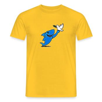 Blue shark meets dove of peace - Men's T-Shirt - yellow - Front - AI Model Male 178 dark (178cm)