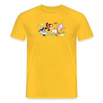 Lebhafte Schwarmfliegende Vögel - Männer T-Shirt - Gelb - Vorne - AI Model Male 178 dark (178cm)