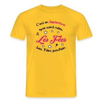 Cadeau naissance bébé fille Septembre Fées Humour - T-shirt homme - jaune - Devant - AI Model Male 178 dark (178cm)