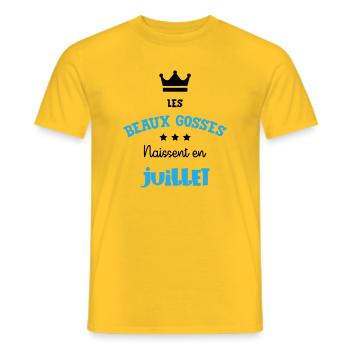 Cadeau naissance bébé garçon Juillet Beaux Gosses - T-shirt homme - jaune - Devant - AI Model Male 178 dark (178cm)