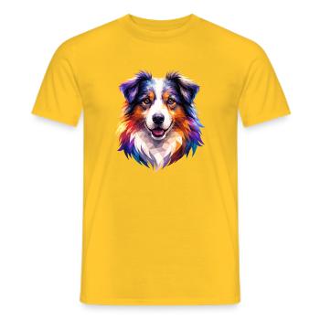 Colorful Aussie Polygon Art – Australian Shepherd  - Männer T-Shirt - Gelb - Vorne - AI Model Male 178 dark (178cm)