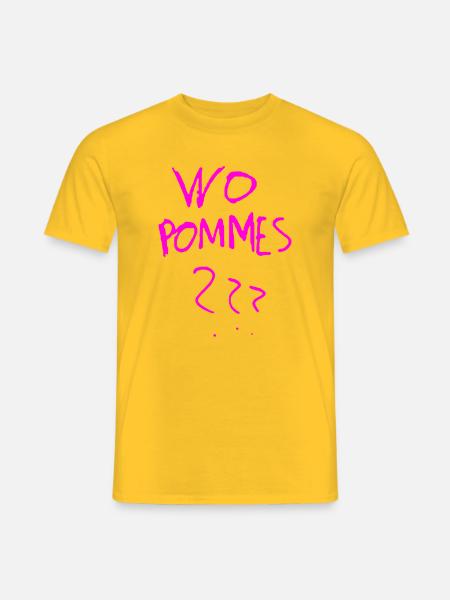 WoPommes – Lustiges Wortspiel Design mit Pommes  - Männer T-Shirt - Gelb
