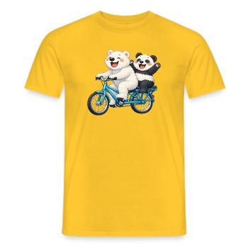 Zwei Teddybären auf einem Fahrrad - Männer T-Shirt - Gelb - Vorne - AI Model Male 178 dark (178cm)