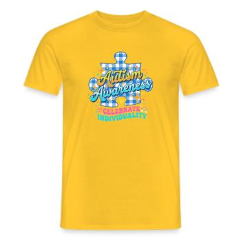 Énigme de sensibilisation à l’autisme - T-shirt homme - jaune - Devant - AI Model Male 178 dark (178cm)