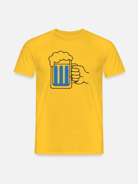 Hand holding beer mug Cheers - Men's T-Shirt - yellow