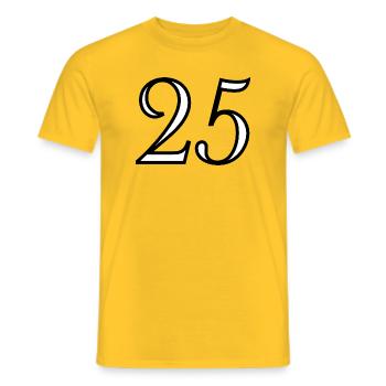 25. 25 ANS. 25e ANNIVERSAIRE. ANNIVERSAIRE 25 ANS. - T-shirt homme - jaune - Devant - AI Model Male 178 dark (178cm)