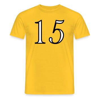15. 15 YEARS. 15th ANNIVERSARY. 15 YEAR ANNIVERSARY. - Men's T-Shirt - yellow - Front - AI Model Male 178 dark (178cm)