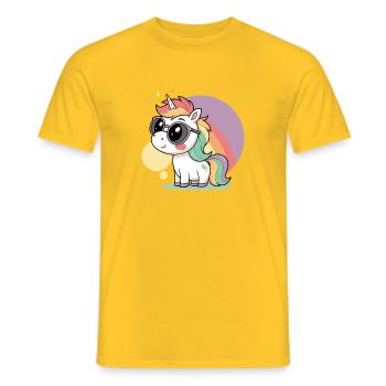 Licorne pastel en lunettes et arc ciel - T-shirt homme - jaune - Devant - AI Model Male 178 dark (178cm)