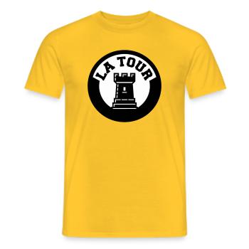 Logo La Tour Pièce d'Échecs Style Emblème Cercle - T-shirt homme - jaune - Devant - AI Model Male 178 dark (178cm)