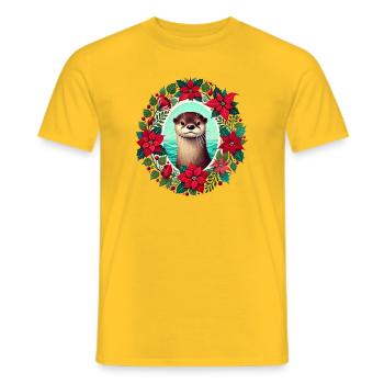 Loutre en couronne de poinsettia festive - T-shirt homme - jaune - Devant - AI Model Male 178 dark (178cm)