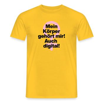 MEIN KÖRPER GEHÖRT MIR, AUCH DIGITAL! ♀ GIRLPOWER - Männer T-Shirt - Gelb - Vorne - AI Model Male 178 dark (178cm)