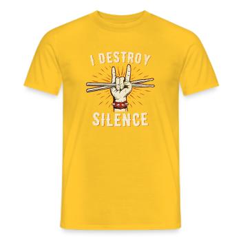 I Destroy Silence Drummer Hand Graphic - Men's T-Shirt - yellow - Front - AI Model Male 178 dark (178cm)