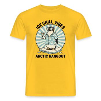 Penguin Retro Cocktail "IceChill Vibes" - Men's T-Shirt - yellow - Front - AI Model Male 178 dark (178cm)