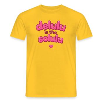 Delulu Pink Bubble Text - Men's T-Shirt - yellow - Front - AI Model Male 178 dark (178cm)