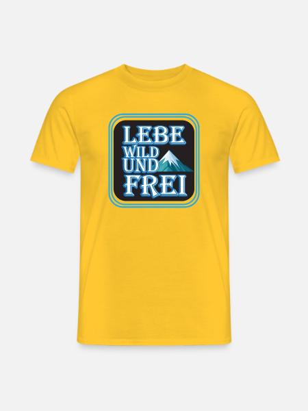 Lebe Wild Und Frei Bergmotiv - Männer T-Shirt - Gelb