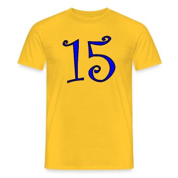 15. 15 ANS. 15e ANNIVERSAIRE. ANNIVERSAIRE 15 ANS. - T-shirt homme - jaune - Devant - AI Model Male 178 dark (178cm)