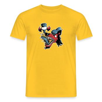 Wolf and flying beer - Men's T-Shirt - yellow - Front - AI Model Male 178 dark (178cm)