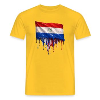Paraguay Flag Drop Art - Men's T-Shirt - yellow - Front - AI Model Male 178 dark (178cm)