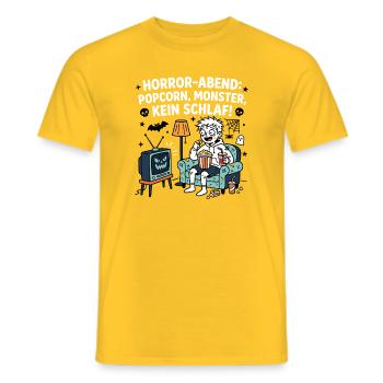 Horror-Abend: Popcorn, Monster, Kein Schlaf - Männer T-Shirt - Gelb - Vorne - AI Model Male 178 dark (178cm)