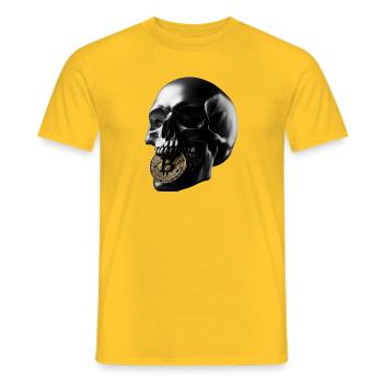 Conception de la crâne Bitcoin pour les fans de cryptomonnaies - T-shirt homme - jaune - Devant - AI Model Male 178 dark (178cm)