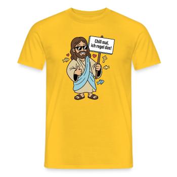 Jesus regelt Humor Spruch - Männer T-Shirt - Gelb - Vorne - AI Model Male 178 dark (178cm)