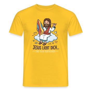 Jesus liebt dich Surf Humor - Männer T-Shirt - Gelb - Vorne - AI Model Male 178 dark (178cm)