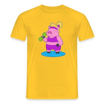 Bodybuilder cochon avec haltères - T-shirt homme - jaune - Devant - AI Model Male 178 dark (178cm)