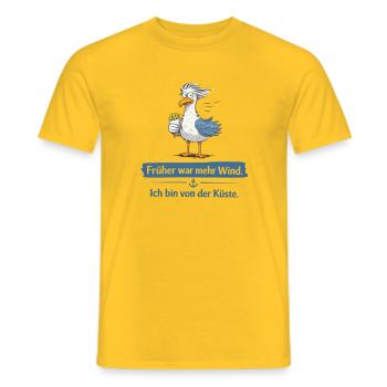Küstenmöwe mit Pommes früher war mehr Wind  - Männer T-Shirt - Gelb - Vorne - AI Model Male 178 dark (178cm)