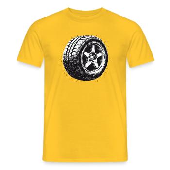 Car Tire Rim Vintage Motorsport Design - Men's T-Shirt - yellow - Front - AI Model Male 178 dark (178cm)