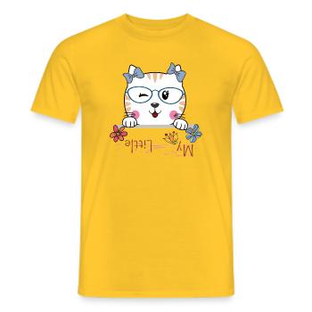 Cat with glasses and flowers - Men's T-Shirt - yellow - Front - AI Model Male 178 dark (178cm)