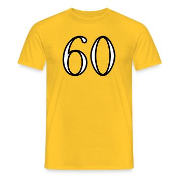 60. 60 ANS. 60e ANNIVERSAIRE. ANNIVERSAIRE 60 ANS. - T-shirt homme - jaune - Devant - AI Model Male 178 dark (178cm)
