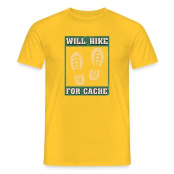 Will Hike For Cache Geocaching Graphic - Men's T-Shirt - yellow - Front - AI Model Male 178 dark (178cm)
