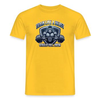 STEELD-Beast Krafttraining - Männer T-Shirt - Gelb - Vorne - AI Model Male 178 dark (178cm)