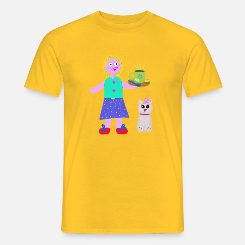 Fröhliche Mädchen Kaffee Praline Katze - Männer T-Shirt - Gelb