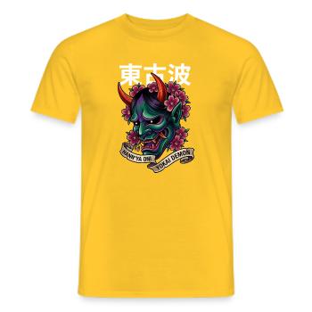 Hannya-Yōkai Dämon Oni - Männer T-Shirt - Gelb - Vorne - AI Model Male 178 dark (178cm)