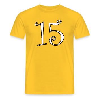 15. 15 ANS. 15e ANNIVERSAIRE. ANNIVERSAIRE 15 ANS. - T-shirt homme - jaune - Devant - AI Model Male 178 dark (178cm)