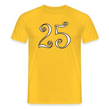 25. 25 YEARS. 25th ANNIVERSARY. 25 YEARS ANNIVERSARY. - Men's T-Shirt - yellow - Front - AI Model Male 178 dark (178cm)