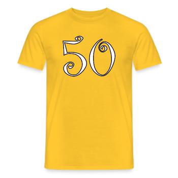 50. 50 ANS. 50e ANNIVERSAIRE. ANNIVERSAIRE 50 ANS. - T-shirt homme - jaune - Devant - AI Model Male 178 dark (178cm)