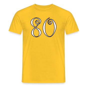 80. 80 YEARS. 80th ANNIVERSARY. 80 YEARS ANNIVERSARY. - Men's T-Shirt - yellow - Front - AI Model Male 178 dark (178cm)