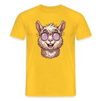 Cosmic Spaced-Out Llama - Men's T-Shirt - yellow - Front - AI Model Male 178 dark (178cm)
