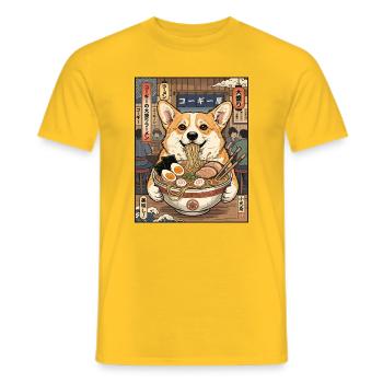 Corgi Ramen Shop Delights - Men's T-Shirt - yellow - Front - AI Model Male 178 dark (178cm)