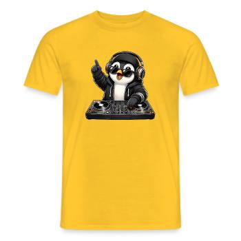 Cooler Pinguin DJ Musik Techno Club Party - Männer T-Shirt - Gelb - Vorne - AI Model Male 178 dark (178cm)