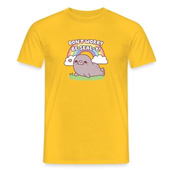 Don't Worry Be Seal-y Cute Chonky Seal and Rainbow - Men's T-Shirt - yellow - Front - AI Model Male 178 dark (178cm)