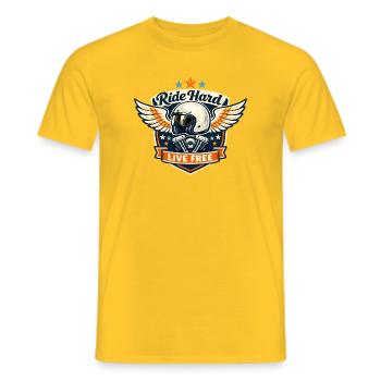 Winged Helm Moto Ride Hard - Männer T-Shirt - Gelb - Vorne - AI Model Male 178 dark (178cm)